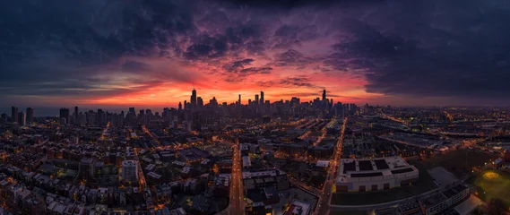 Rolgordijnen Chicago Luchtpanorama vanuit het westen © Ionel