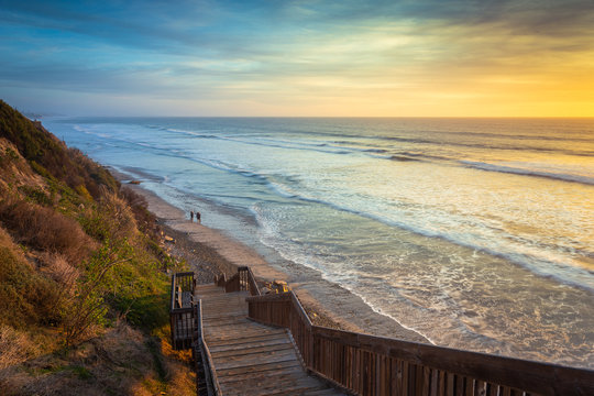 Walking down to the beach in Encinitas, CA