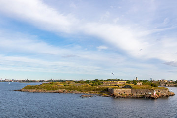 Bastions of finnish fortress Suomenlinna (or swedish name Sveaborg) at the coast of Baltic sea near Helsinki city, Finland