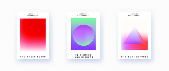 Set of posters with blurry vibrant shapes. Minimal contemorary style covers for art exhibition or music event.