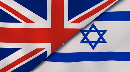 United Kingdom Israel national flags. News, reportage, business background. 3D illustration