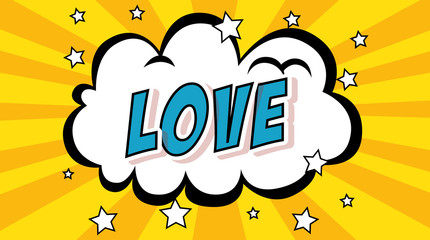 cloud with love lettering pop art style icon vector illustration design