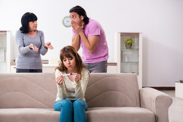 Young family and mother-in-law in family issues concept