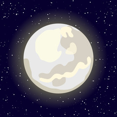 Moon. Illustration on star background. Solar system. Astronomy. Drawing in cartoon flat style.