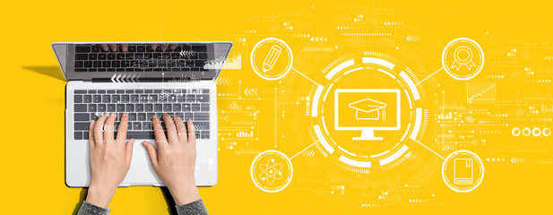 E-learning concept with person using a laptop computer