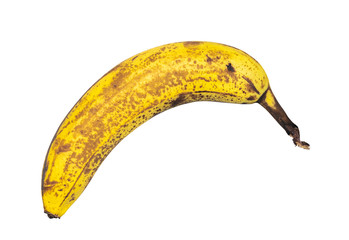 Old Unpeeled Banana Isolated on White Background, Ripe Tropical Fruit Ready to be Eaten