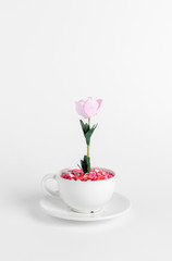 cup of coffee with flowers and heart