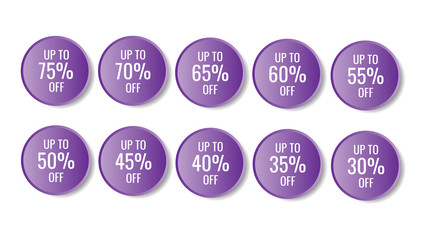 Discount Label. between, up to 45% off and 75% off. Sale tag vector badge template