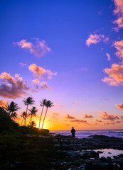 Naklejka na ściany i meble Sunrise over the coast of Kauai, Hawaii,