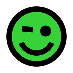 Smiley - winking - black outline, green theme - vector