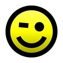 Smiley - winking - black outline, yellow gradient theme - vector