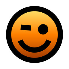 Smiley - winking - black outline, orange gradient theme - vector