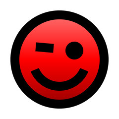 Smiley - winking - black outline, red gradient theme - vector