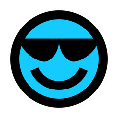 Smiley - cool - black outline, blue theme - vector