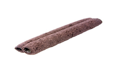 tasty crispy cacao sticks isolated on the white