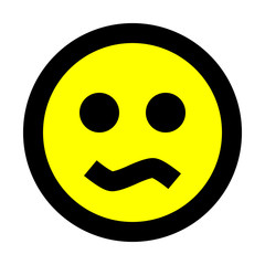 Smiley - bored - black outline, yellow theme - vector