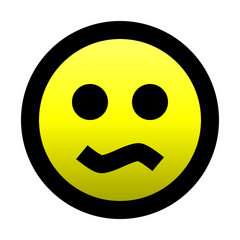 Smiley - bored - black outline, yellow gradient theme - vector