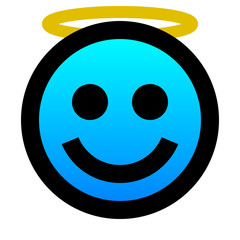 Smiley - angel - black outline, cold blue gradient theme - vector