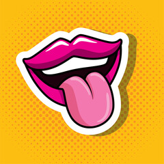 sexy mouth with tongue out in background yellow pop art style design © Gstudio