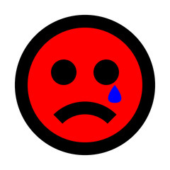 Smiley - crying - black outline, red theme - vector
