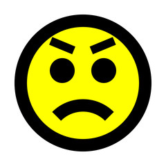 Smiley - angry - black outline, yellow theme - vector