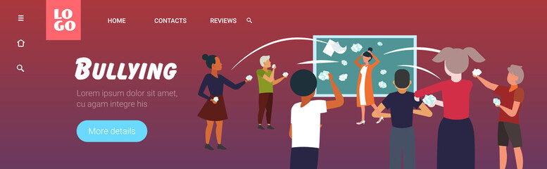 pupils demonstrating bad behavior throwing papers mocking and teasing female teacher near chalkboard during lesson bullying public disapproval concept copy space horizontal vector illustration