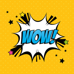 explosion with wow lettering pop art style icon vector illustration design