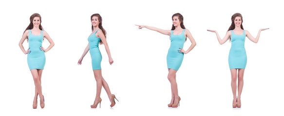 Woman in attractive dress on white