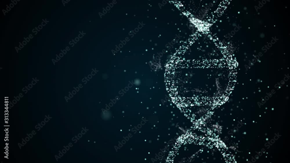 Poster abstract representation of digital binary dna molecule over space darkness.