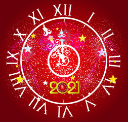 Happy new year 2021 with firework background. Firework display colorful for holidays.