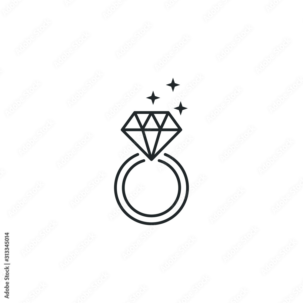 Poster ring with diamond icon template color editable. engagement and wedding ring symbol vector sign isola