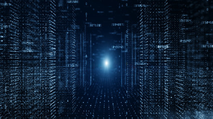 Digital cyberspace with particles and Digital data network connections concept.