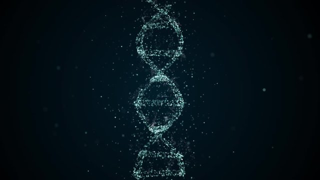 Dna disorder concept. Abstract dna strand structure on damage process, tiny parts are slowly flowing away.