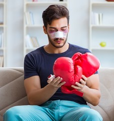 Young man defeated in sports game suffered loss with broken blee