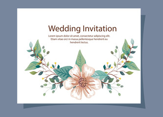 wedding invitation card with branches and flower decoration vector illustration design