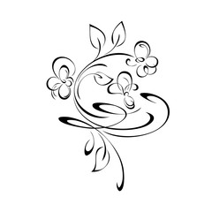 ornament 993. decorative element with stylized flowers, leaves and curls in black lines on a white background