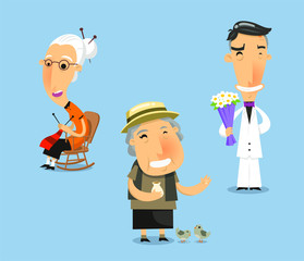 senior citizen cartoon set