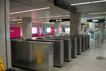 Shanghai,China-September 12, 2019: Shanghai Metro Yuyuan Garden station automatic ticket gates in Shanghai, China