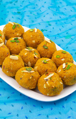Indian Traditional Winter Sweet Food Methi Laddu Also Know as Methi Ke Laddu or Fenugreek Laddu Made From Fenugreek Seeds, Ginger, Saunf And Jaggery