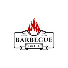 Vintage barbecue grill restaurant logo design. BBQ emblem / badges logo template