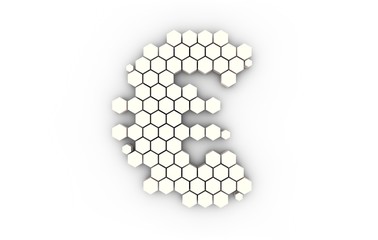 Euro currency symbol consisting of hexagon graphics, technology financial security and information storage, network data