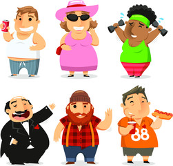 fat people cartoon set
