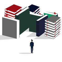 People walk books. Business success, education level and staff and skill development vector concept. School study people, success student learn books illustration