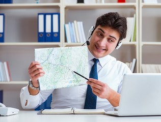 Businessman operator traveling agent working in the office
