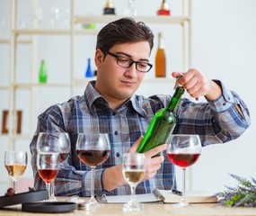 Professional sommelier tasting red wine