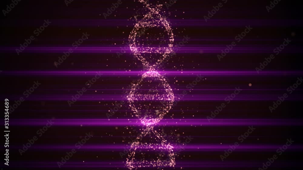 Poster abstract representation of digital binary dna molecule over space darkness in lightrays grid.