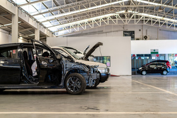 car repair station with soft-focus and over light in the background