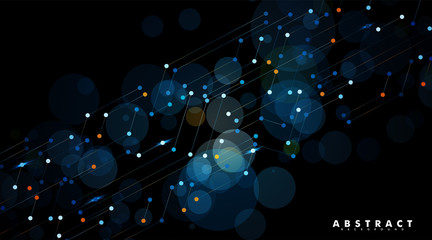 Abstract digital technology black background. lines and points connected. vector design illustration.