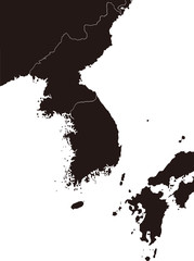 (SVG) North korea, South korea and surrounding countries map (color black ) / Separated by country