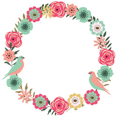 floral frame with birds